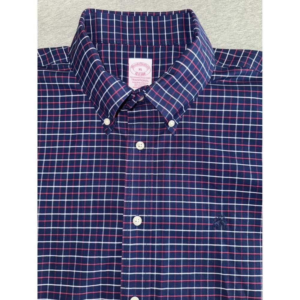 Brook Brother Mens Traditional Fit Navy Plaid Non-Iron Shirt Size XL Heavyweight